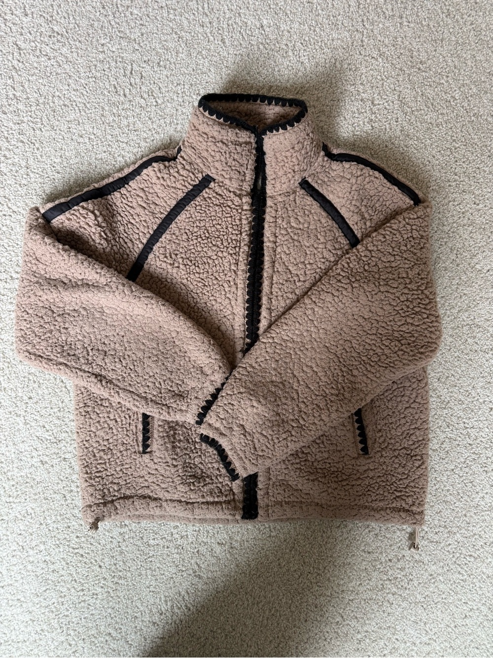 🧸 Sherpa Zip Jacket with Black Trim